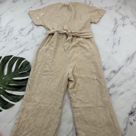 GParrish x Roolee Womens Wide Leg Jumpsuit Size M Cream Wrap Top Textured - Picture 7 of 10